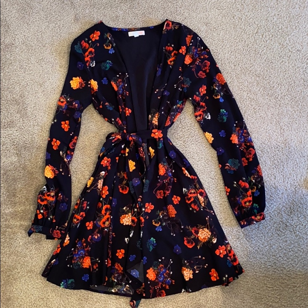 Black floral wrap dress